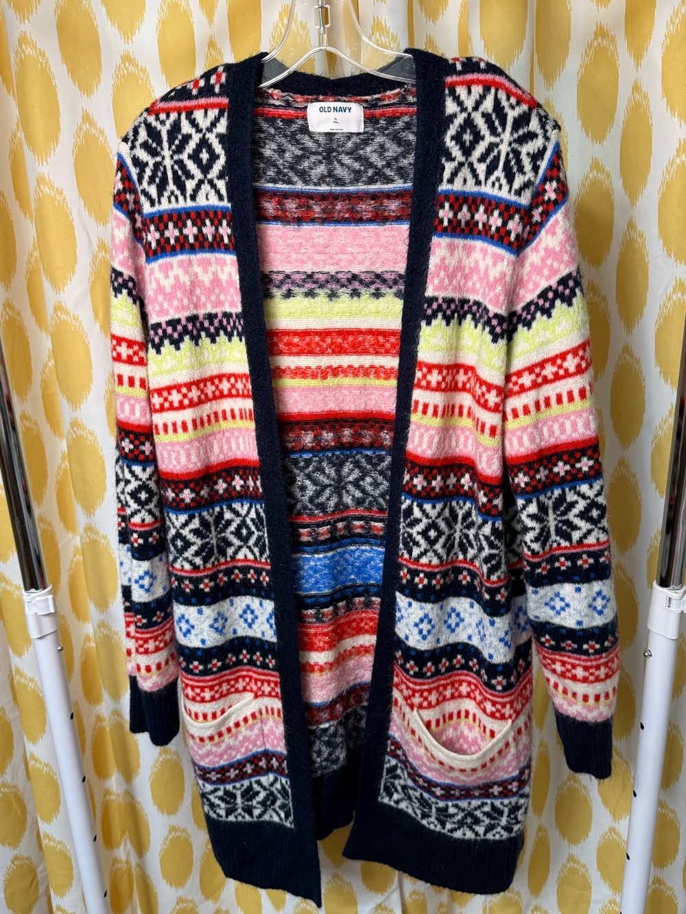 Old Navy Multicolor Fair Isle Open Cardigan - Pink & Navy